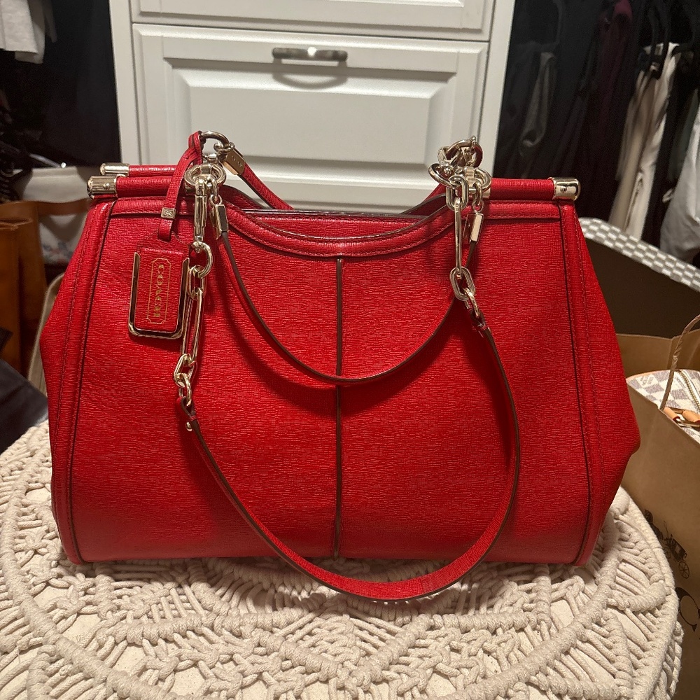 Coach Red Leather Wire Frame Purse